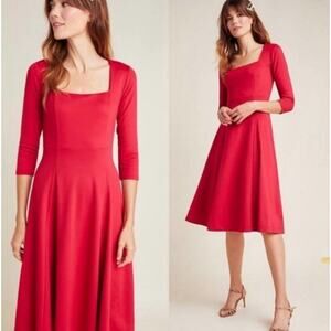 Anthropologie Red Long Sleeve Dress
